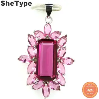 

38x23mm SheType 3.9g Created Pink Tourmaline Tanzanite Gift For Man 925 Solid Sterling Silver Pendant