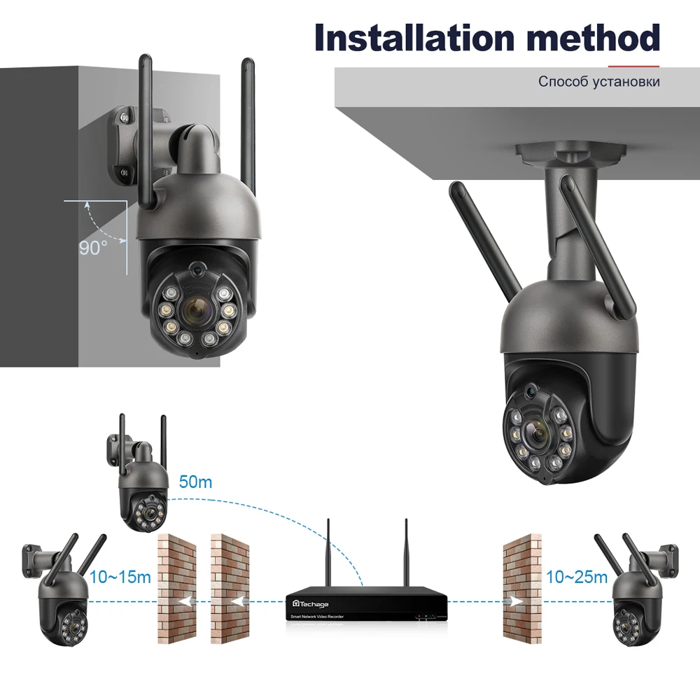 Techage-Sistema de videovigilancia inalámbrico PTZ, 3MP IP de cámara de seguridad, Audio bidireccional, WIFI, 8 canales, P2P, NVR, seguimiento humano - Imagen 4