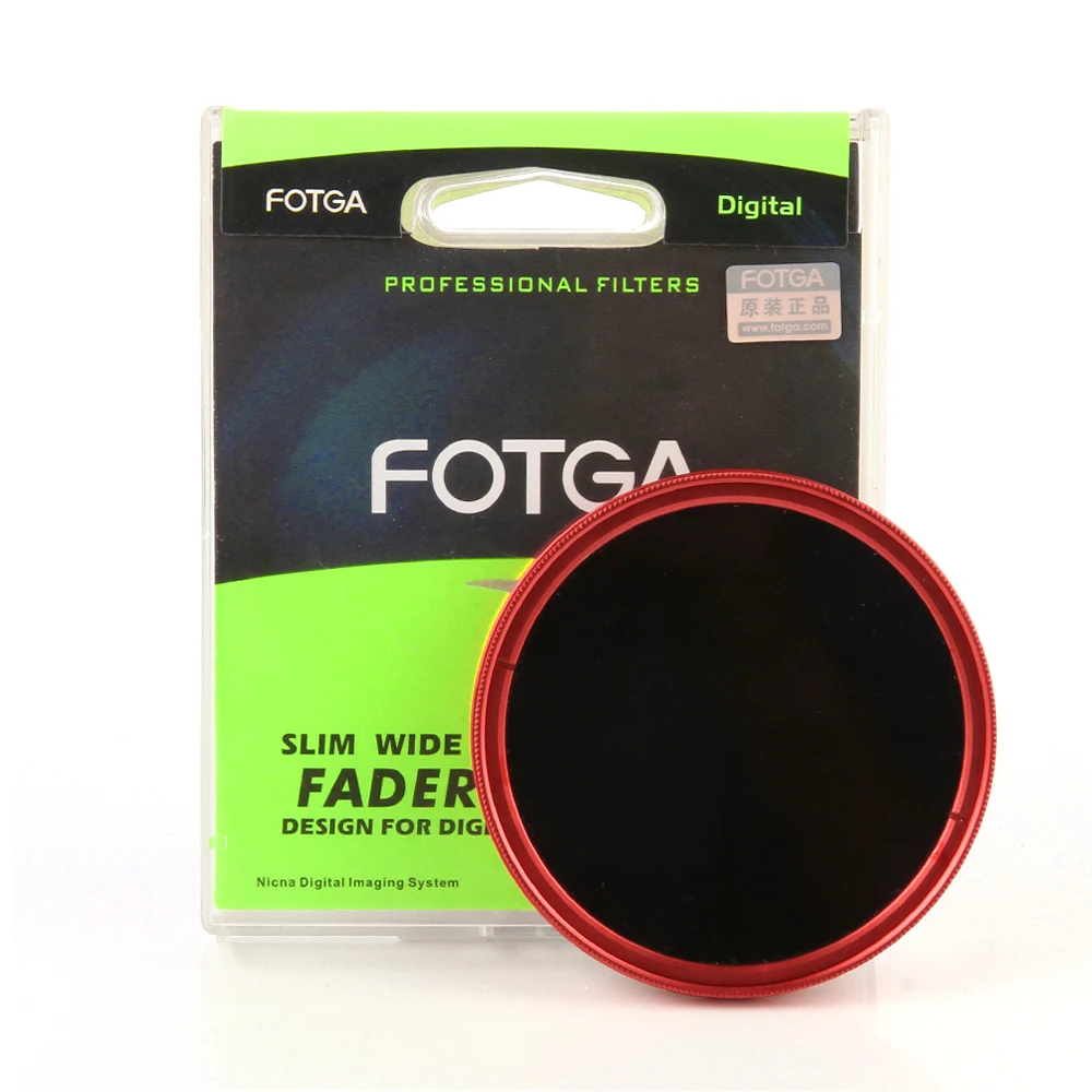 Anillo Rojo Slim FOTGA 72mm de Densidad Neutra Variable Fader Filtro de densidad neutra ND2 a ND400 