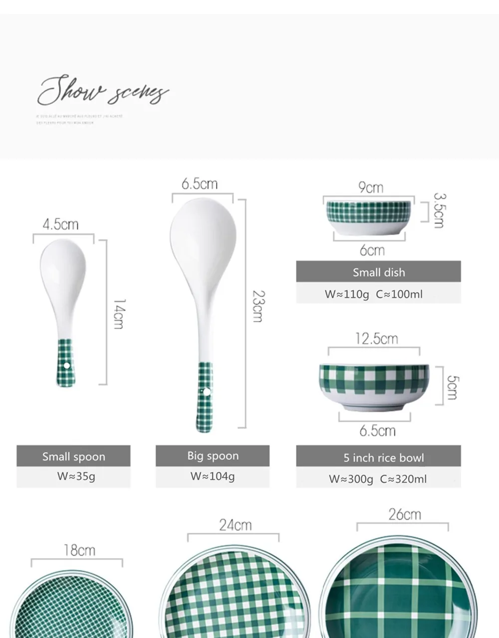 Набор тарелок в зеленую клетку, набор керамической кухонной посуды, набор кухонных блюд, миска для рисового салата, лапши, супа, кухонный инструмент для приготовления пищи, 1 шт