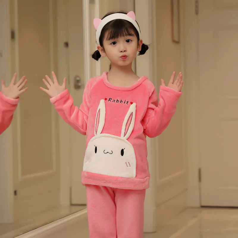 Зимняя детская флисовая Пижама; плотная теплая бархатная одежда для сна с длинными рукавами; домашняя одежда для девочек; детские пижамы; одежда для сна для мальчиков; топ+ штаны - Цвет: XDQ-7