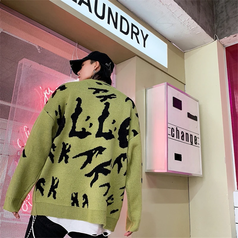 Винтажные трикотажные свитера Harajuku для мужчин в стиле хип-хоп, Свободный пуловер, свитер уличная Мужская зимняя одежда, пальто WG600