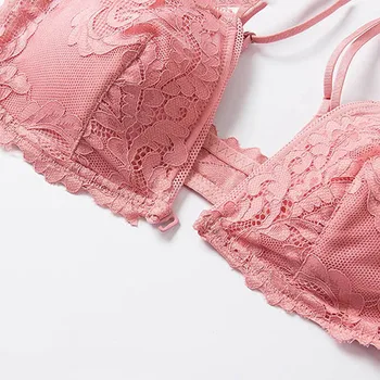 CINOON French Lace Front Closure Bra And Panties Set Women Sexy Lingerie Set Wire Free Bralette Embroidery Underwear Brassiere 4