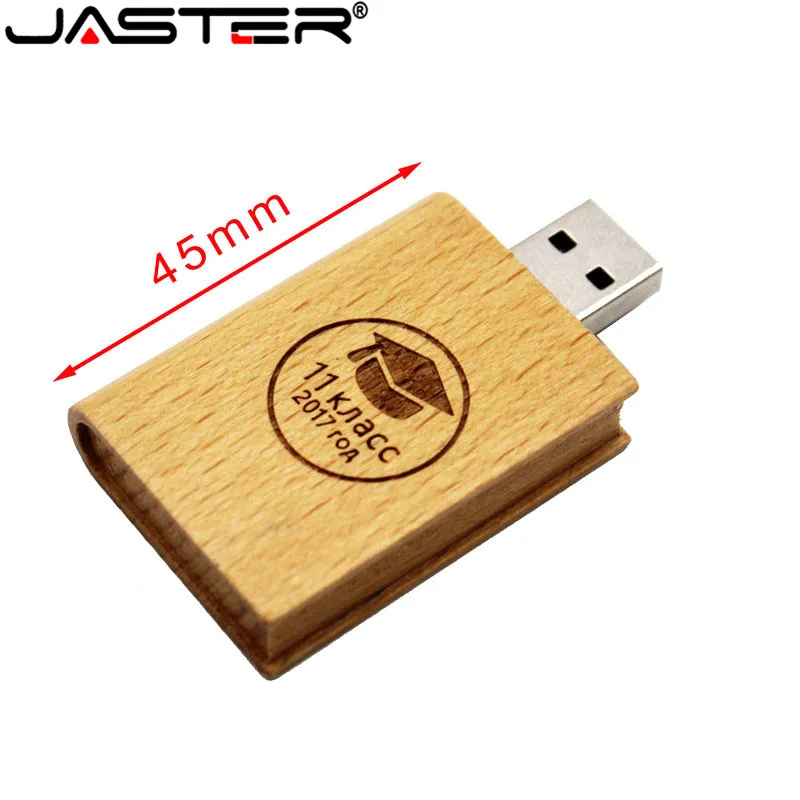 

JASTER Custom LOGO Maple Wood Book style USB Flash Pen Drive 4GB 16GB 32GB 64GB Pendrive USB 2.0 Flash Disk(Over 5pcs Free Logo)