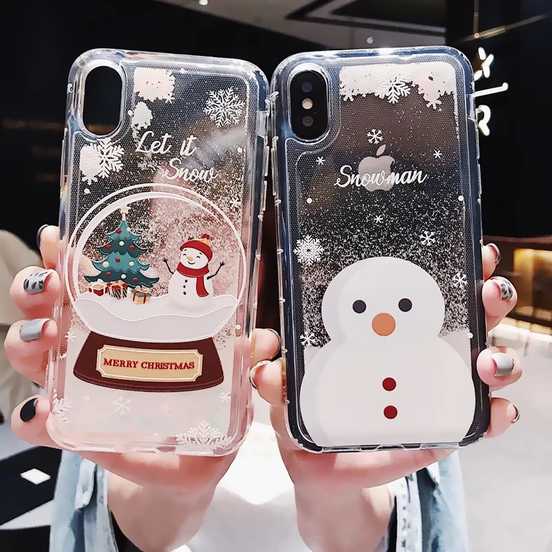 

Glitter Liquid Christmas Phone Case For iphone 6 6S Plus 7 8 Plus X XR XS MAX Case Dynamic Liquid Quicksand Phone Cases Shining