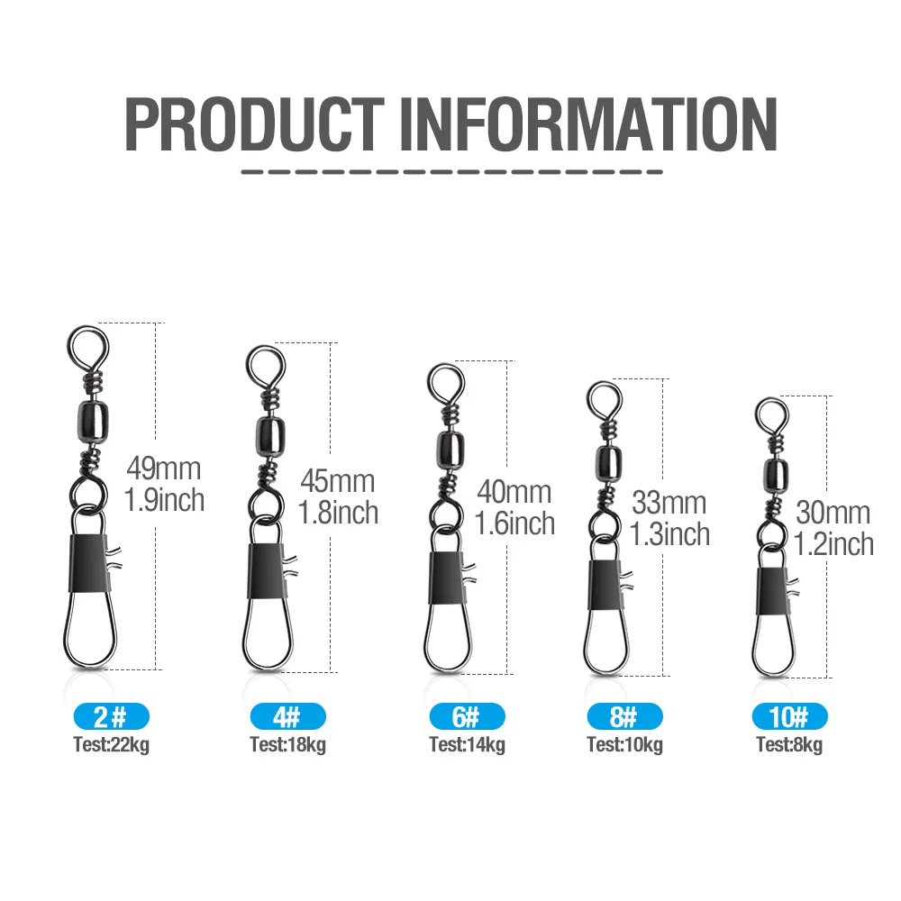 DONQL 50100Pcs Bearing Fishing Connector swivels Interlock Snap Fishhook Lure Line Connector Winter Fishing Tackle Accessories   主图01 (3)
