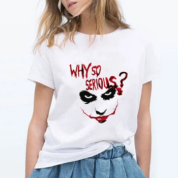 

Vogue Style Casual WHY SO SERIOUS Joker Horror Smiling Face Tops Tee Vintage T Shirt Women Summer Graphic Hipster Women T-shirts