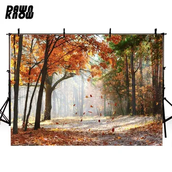 

DAWNKNOW Forest Tree Red Leaf Photography Background Autumn Photocall Baby Backdrops For Children Photo Studio Customize G855