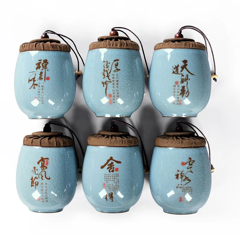 

Blue Ceramic Mini Tea Box Portable Tea Storage Jar Kitchen Spices Storage Box Small Food Canister Candy Tank Bottle With Lid