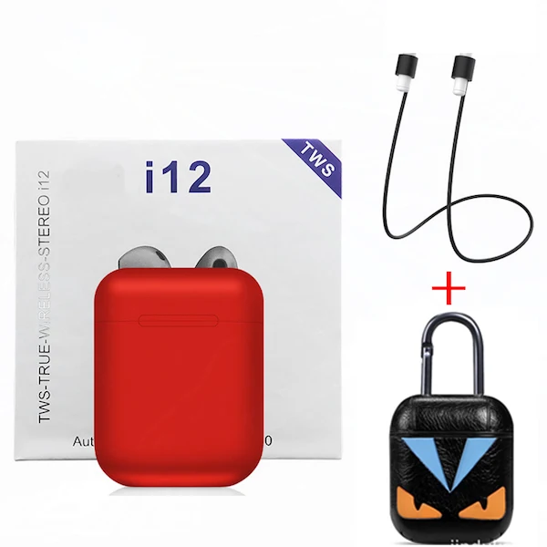 Red - Leather case I12 TWS беспроводные Bluetooth наушники спортивные Беспроводные наушники с аксессуары для наушников Роскошные Чехлы для i7s i10 i100 i200 TWS - Цвет: Red - Leather case