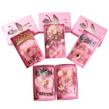 Детский Эластичный ленточный головной убор, набор для девочек, бант, корона, аксессуары для волос из кружева, детская лента для волос, комплект из трех предметов