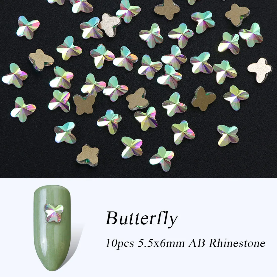 10pcs Butterfly Искрящегося цвета Кристалл aб для ногтей драгоценные камни стразы для украшения ногтей, Стекло колеса в виде геометрических фигур цветок ювелирные изделия с бриллиантами декоративный камень для ногтей украшения для маникюра BE694-1 - Цвет: 10pcs Butterfly