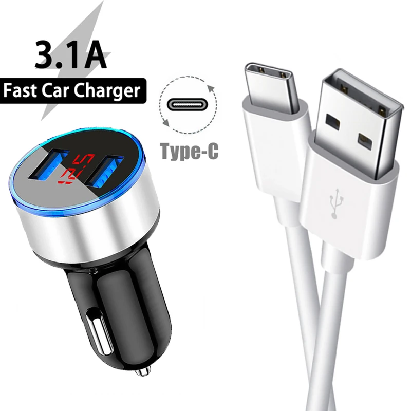 Cargador coche de carga rápida doble usb, 3.1A, 15W y cable Micro USB