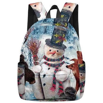 

Deer Bear Snowman Broom Backpack Interior Key Chain Holder Luxury Backpack Arcuate Shoulder Strap