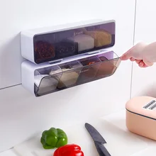 Aliexpress - 2021 Newest Kitchen Spice Box Wall Mounted Drawer Type Salt Sugar MSG Spice Storage Box Four Grid Household Free Punching Tool