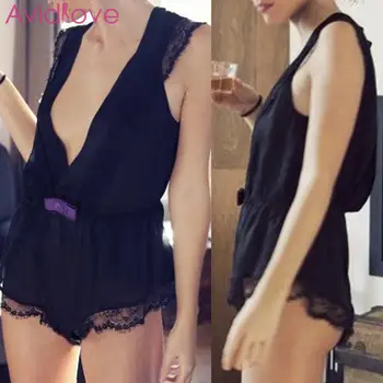 

Women Deep V-Neck Sexy Lingerie Set With G-string Babydoll Floral Lace Mesh Teddies Female Exotic Apparel Erotic Sleepwear