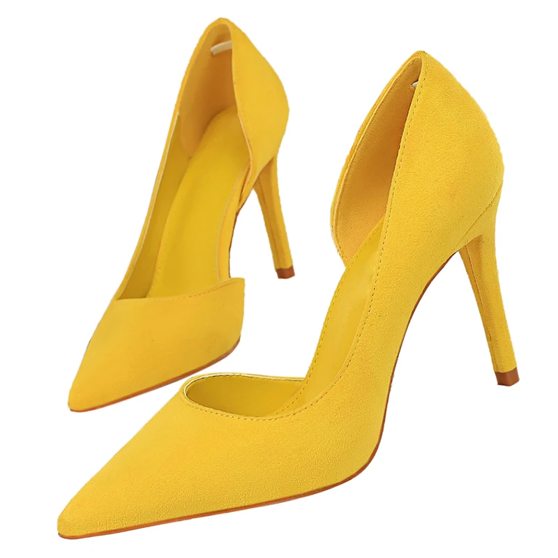 

2020 Women 9.5cm High Heels Office Burgundy Purple Pumps Elegant Lady Wedding Bridal Scarpins Yellow Green Plus Size 43 Shoes