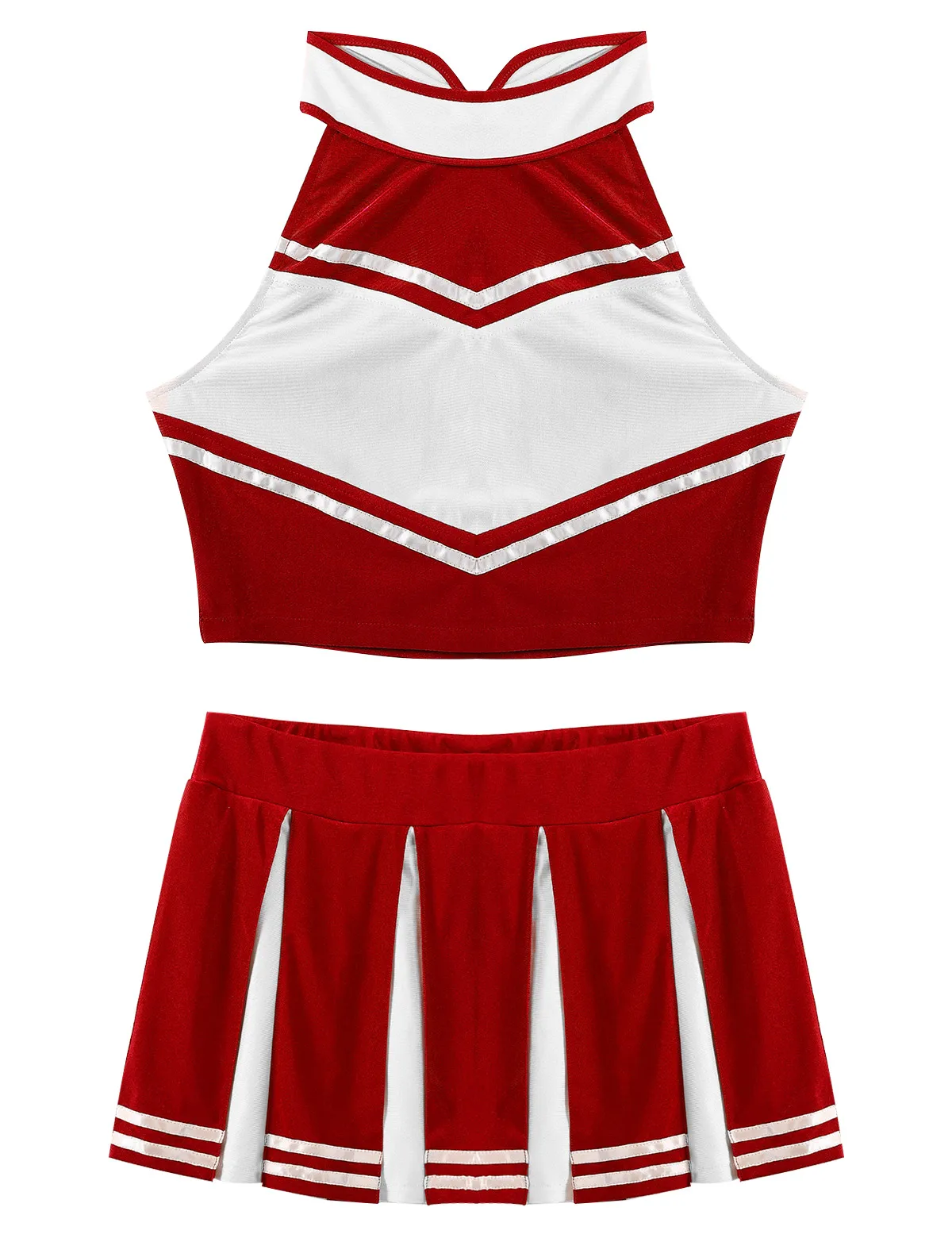 Women Adults Cheerleader Uniform Performance Outfit Japanese Schoolgirl Cosplay Costume Sleeveless Crop Top Mini Pleated Skirt