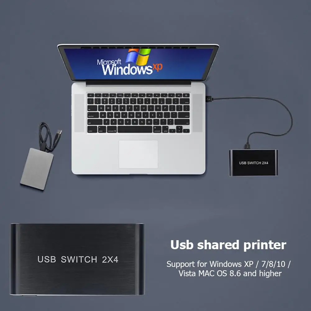 

USB Sharing Switcher Sharing 4 Devices USB 2.0 4 Ports Selector for Keyboard Support Speed up to 480 Mbp 114x60x22mm