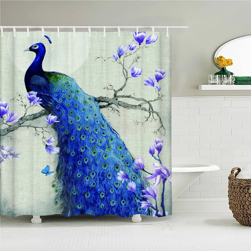 

Peacocks Pattern Waterproof Polyester Fabric Shower Curtains Chinese Flowers Birds Decor Multi-size Shower Curtain for Bathroom