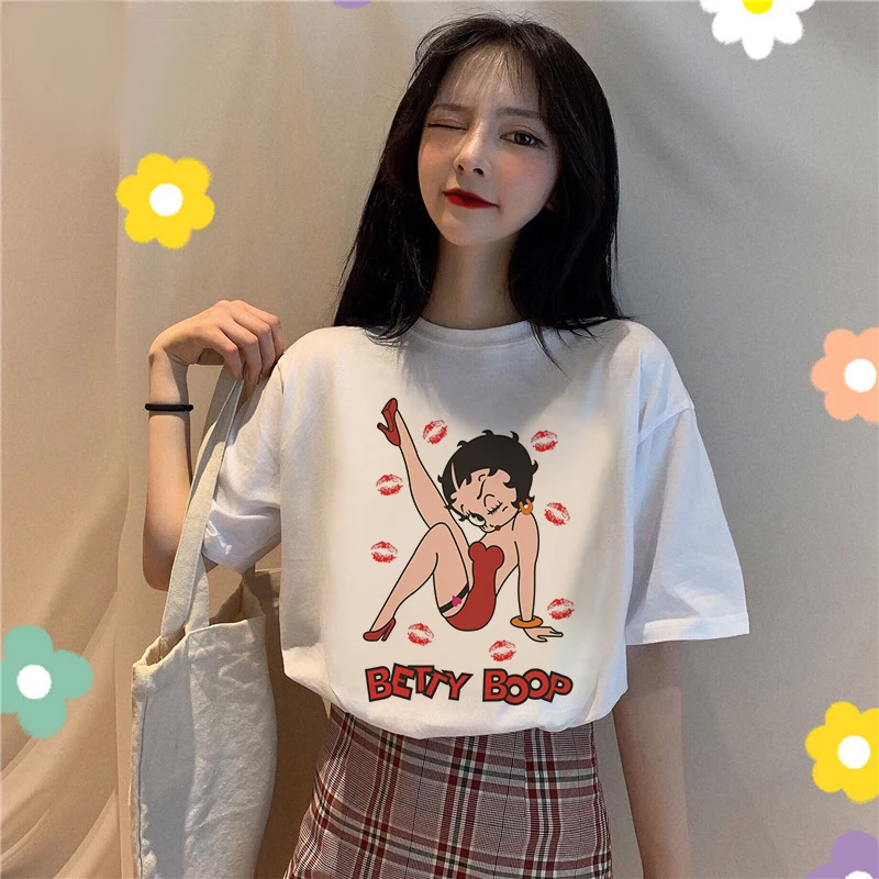 2020 Summer Casual Vogue Female T-shirt Harajuku Funny Betty BOOP Printed Tshirt Vintage Aesthetic T Shirt New White Streetwear