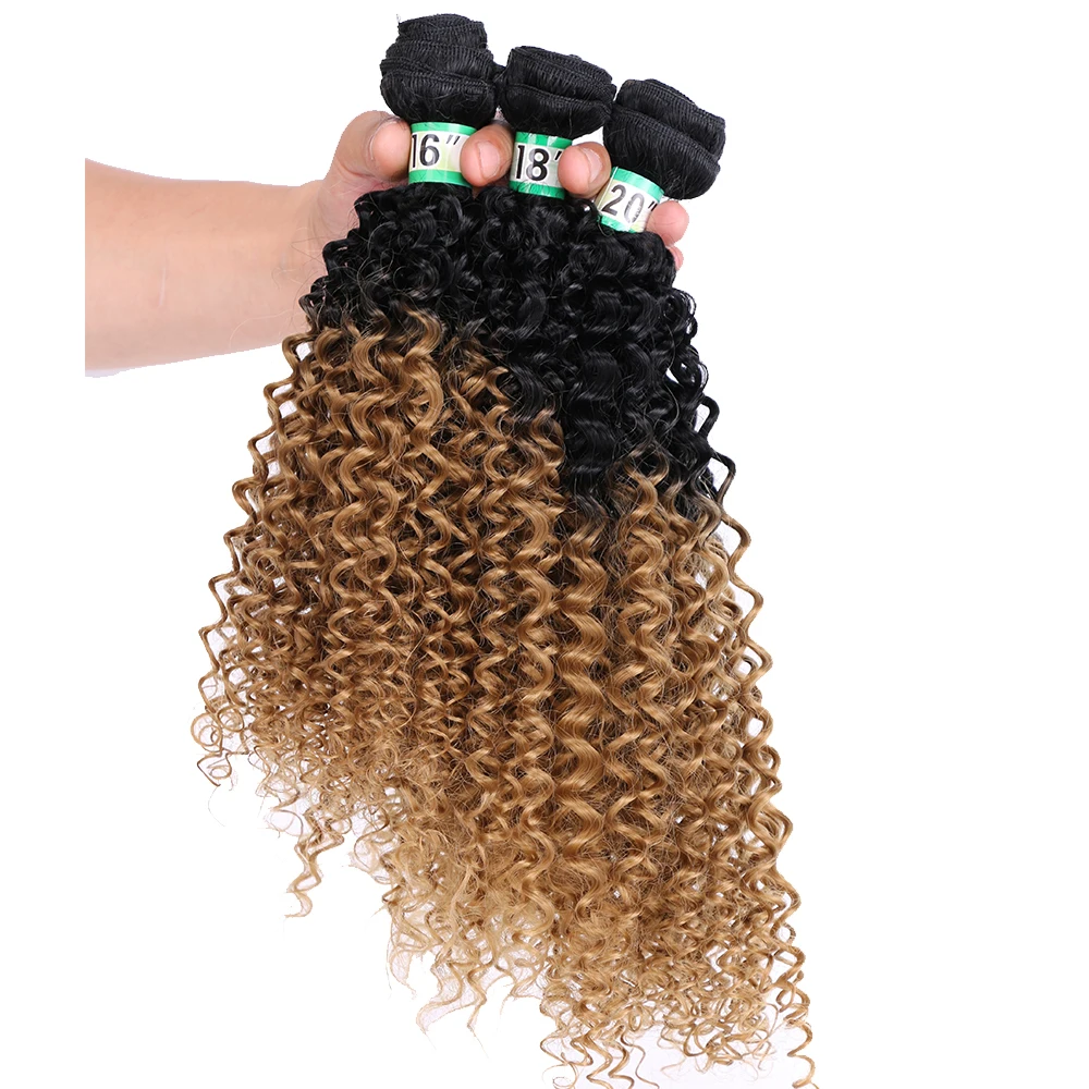 Afro Kinky Curly Hair Bundles Black To Brown High Temperature Synthetic Hair Extensions 70g/piece for Black Women