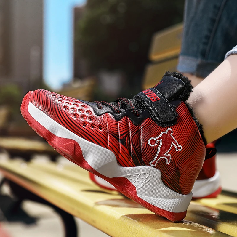 winter Gold Color Winter PU Basketball Shoes for Kids Boys Sport Shoes Children's Outdoor Sneakers Trainers for Pupils Student