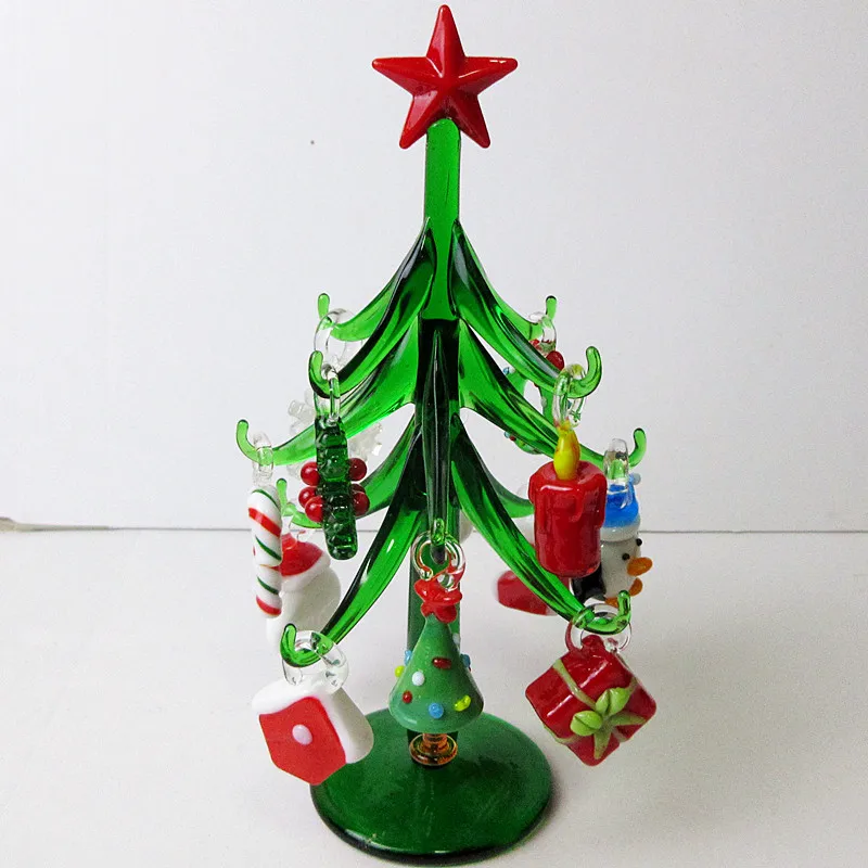 Handmade Murano glass crafts Christmas tree Figurines ornaments home decor simulation Christmas tree with 12 pendant accessories