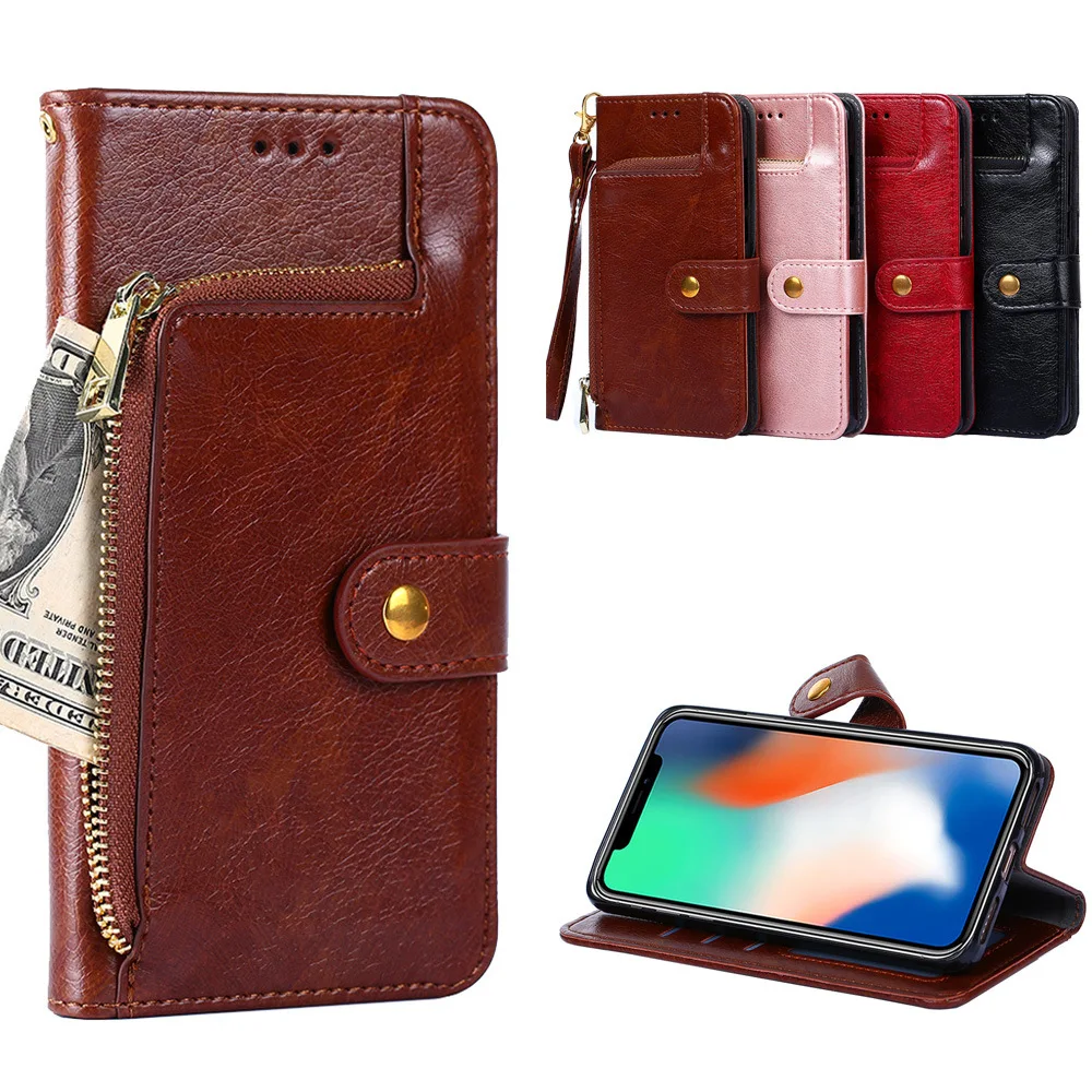 

Luxury Flip Zipper Case For Huawei PU Leather + TPU Cover Wallet Stand For Enjoy 5S 6S 7PLUS 8plus 8E 9S