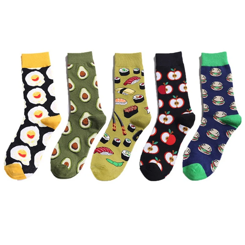 Модные хлопковые носки унисекс, чулочно-носочные изделия для женщин, фруктовые носки, авокадо, яблоко, вишня, смешное искусство, мягкие носки