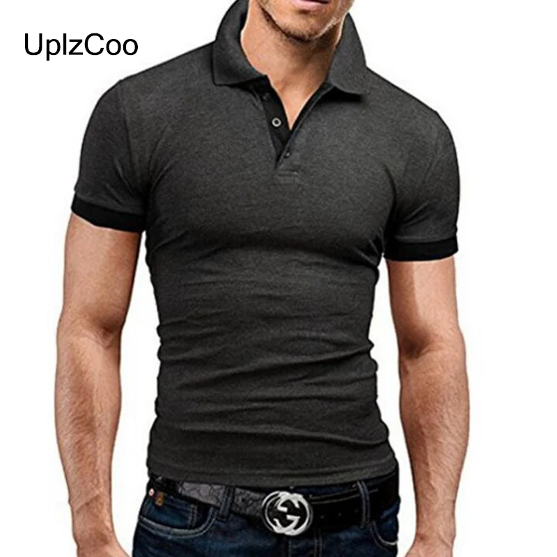 Dark Gray Black UplzCoo Мужская рубашка поло летняя Хлопковая мужская футболка однотонная приталенная хлопковая Повседневная модная мужская рубашка 5XL FM211 - Цвет: Dark Gray Black