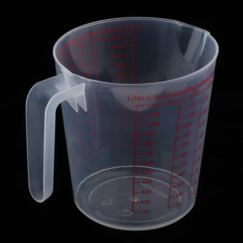 Transparent Plastic Measuring Cup for Home Kitchen Lab, Easy to Read, 40oz 1200ml