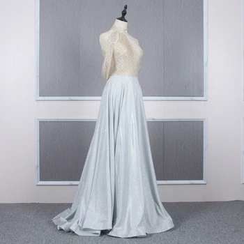 

YY203 Jancember Elegangt Evening Gown Long Backless Silver Bead Sequin Halter A Line Evening Dress Glitter Вечернее Плать
