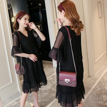 

Pregnant dresses for women stitches chiffon korean maternity clothes short sleeve pregnancy dress white maternity dress