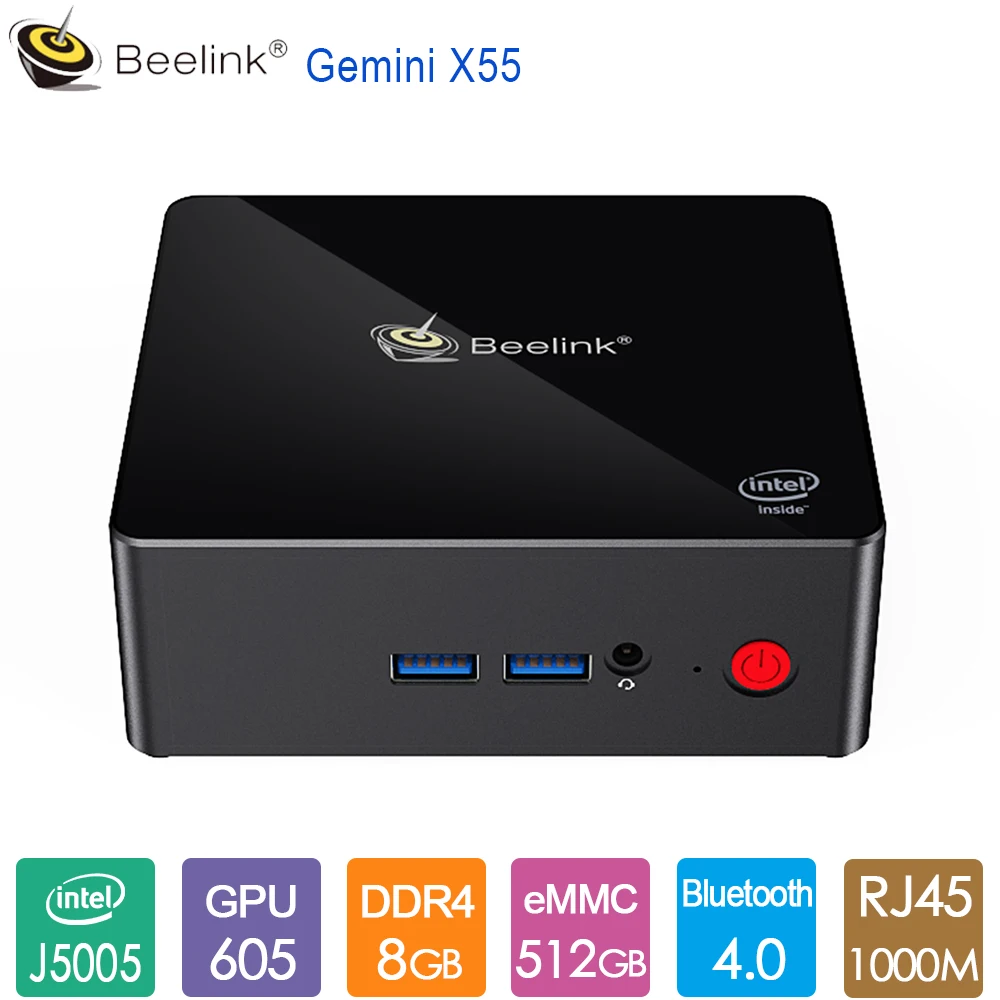 Beelink Gemini X55 Ultimate Mini PC Intel GEMINI LAKE J5005 8GB LPDDR4 128G 256G 512G до 2,5 GHz BT4.0 1000M LAN 5G Dual WiFi