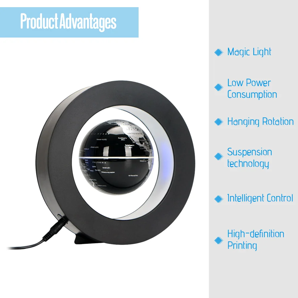 

Hot Magnetic Levitation Floating Globe with Colored LED Lights O Shape Anti Gravity Magnetic Levitation Rotating World Map