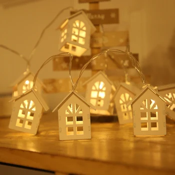 

1.5m 10LED Wooden House Style Lamps Battery Powered Fairy Lighting String Party Garland Christmas Tree Decorations