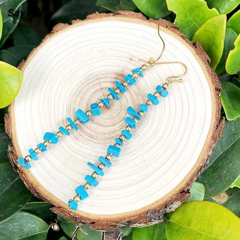 SAY HELLO Boho Turquoises Square Polygon Irregular Geometric Dangle Earrings Fringed Jewelry Made Of Metal Beads A0543 | Украшения и