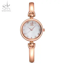 Shengke Reloj Mujer, кварцевые часы, модный браслет, розовое золото, Стальные наручные часы, Брендовые женские часы Geneva, водонепроницаемые, подарок