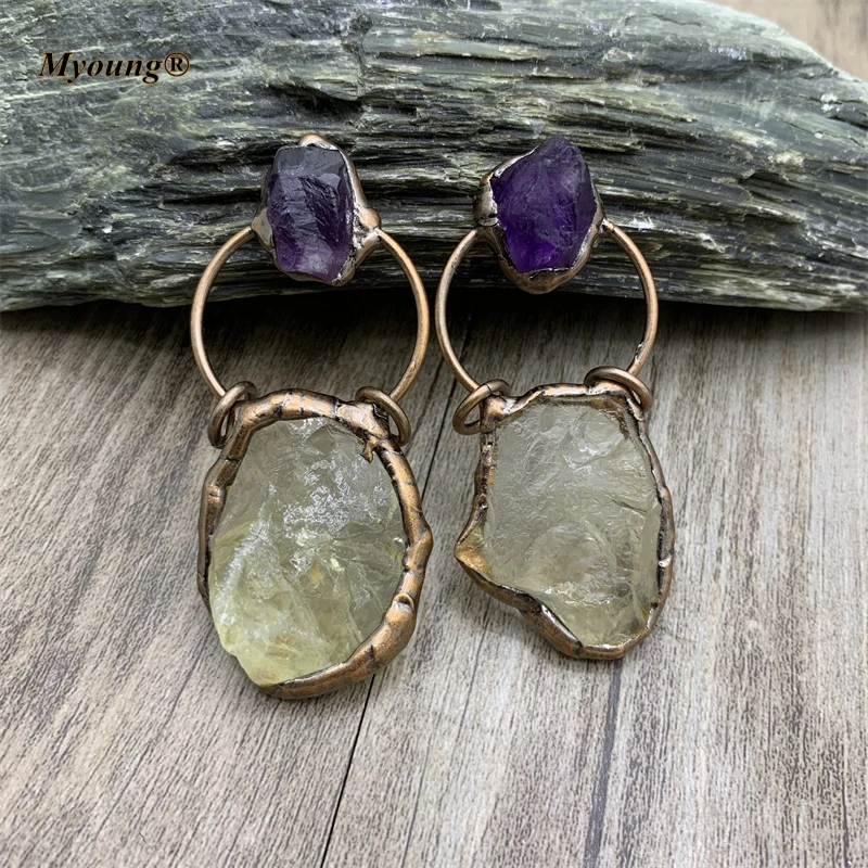 

Оптовая продажа, бронзовые богемные натуральные цитрины, необработанный кристалл, кварцевое ожерелье, подвеска, винтажные богемные ювелирные изделия, материалы для изготовления MY210805