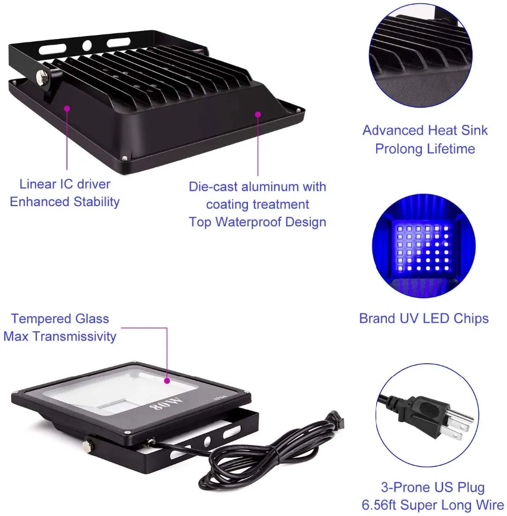 [Seven Neon] Профессиональный ультрафиолетовый IP66 400NM 80W UV вечерние свет клей быстрого высыхания бактерицидный свет рептилий стерилизатор светодиодная УФ лампа