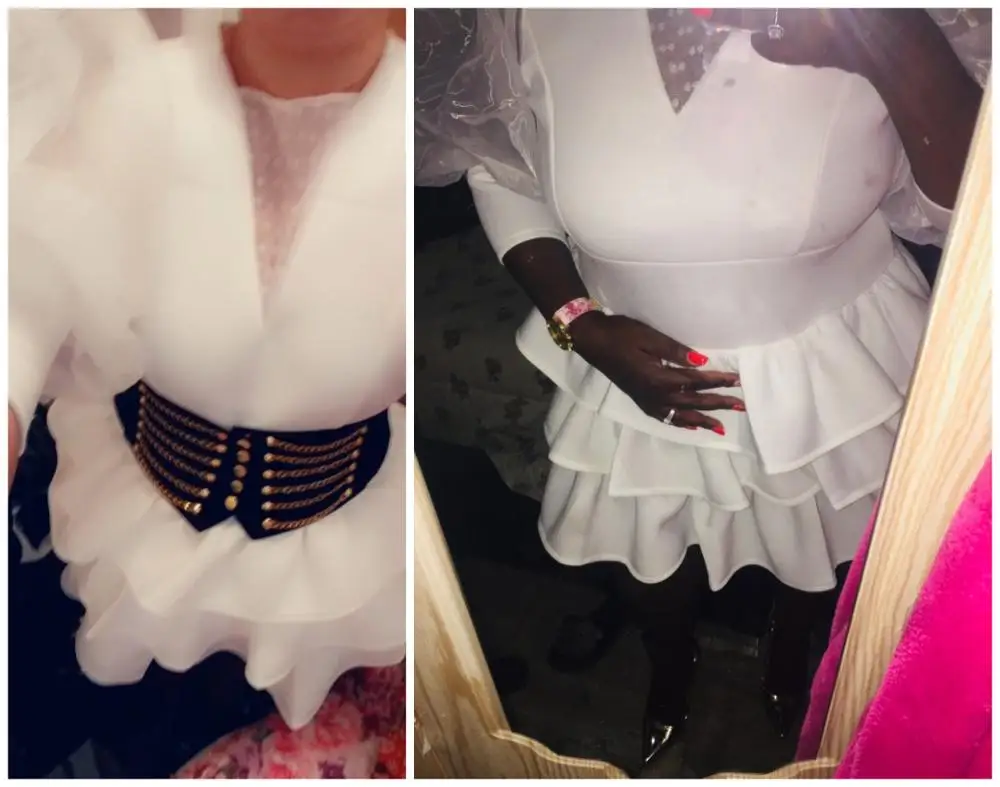 Best Price hl6Mb Women Dress Party Club White African Ruffles Mini Female Dresses Robe Falbala Mesh 2019 Lantern Sleeve High Waist Femme Vestiods