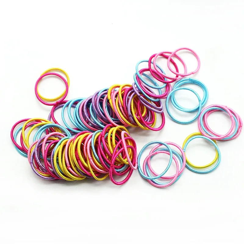 100 Pcs Girl Hair Rings Fluorescent Color Hair Accessories Ponytail Rubber Hair Rope High Elastic Hair bnads Head Rope for Girls - Цвет: 2