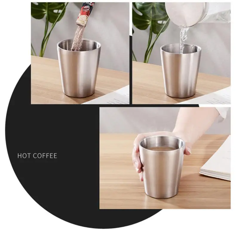 Stainless Steel Cups Stainless Steel Cup Glass Coffee Mug Coffee Cup Stainless Steel Mug Stainless Steel Wine Glass Stainless Steel Wine Cup Glass Cup Double Wall Stainless Steel Coffee Mug Portable Cup Bilayer Coffee Milk Tea Lemon Juice Mug Drinking Wine Glass Home Kitchen Bar