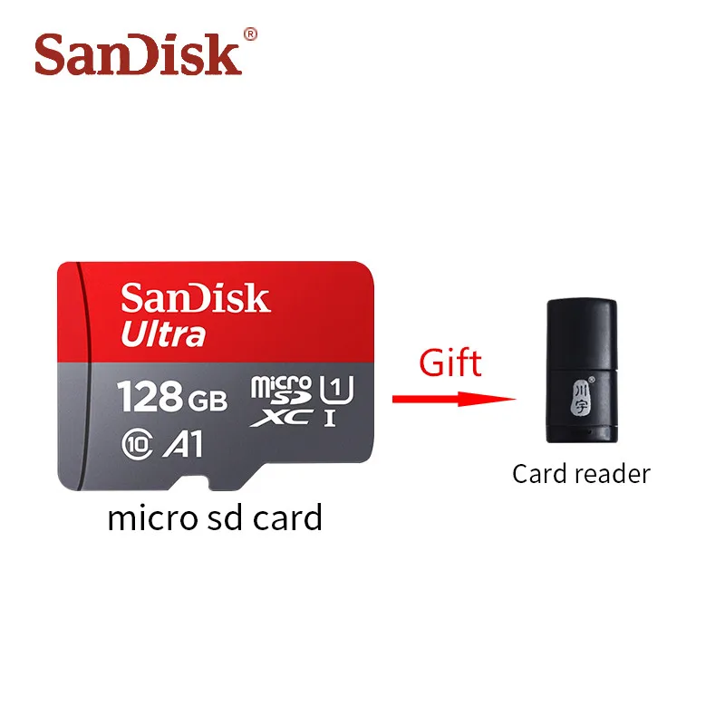 Оригинальная карта micro sd SanDisk, 16 ГБ, 32 ГБ, 64 ГБ, 128 ГБ, 100 Мб/с, класс 10, MicroSD, tf карта, SDHC, SDXC, транс, флеш-карты, карта памяти - Емкость: 128GB with Reader