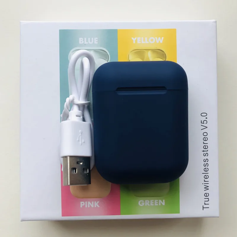 dark blue with box I12 tws Bluetooth наушники беспроводные наушники Hands free Спортивная Музыка для всех смартфонов скраб на ощупь 3d стерео объемный звук - Цвет: dark blue with box