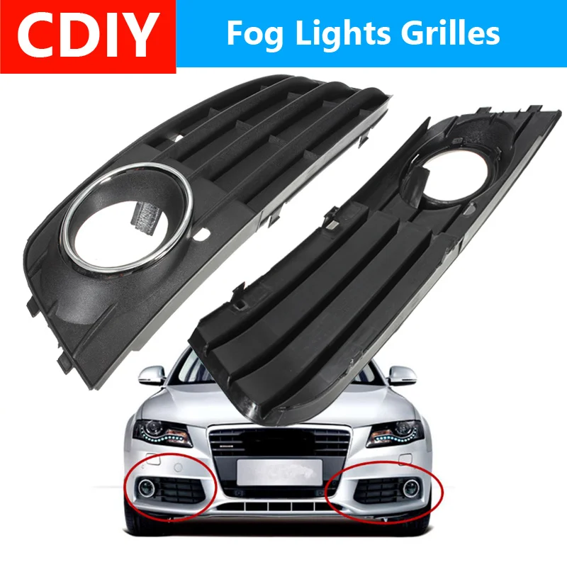 

2Pcs Car Front Bumper Fog Light Grille Grill Cover for Audi A4 B8 A4L 2009 2010 2011 2012 8KD 807 681 01C /8KD 807 682 01C
