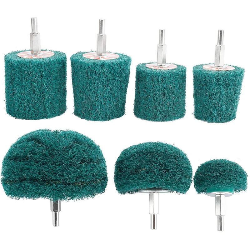 7PCS Non Woven Abrasive Buffing Wheels Drill Attachment Set Green