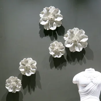 

New beautiful modern minimalist enamel resin TV background white three-dimensional flower Wall decoration creative hanging