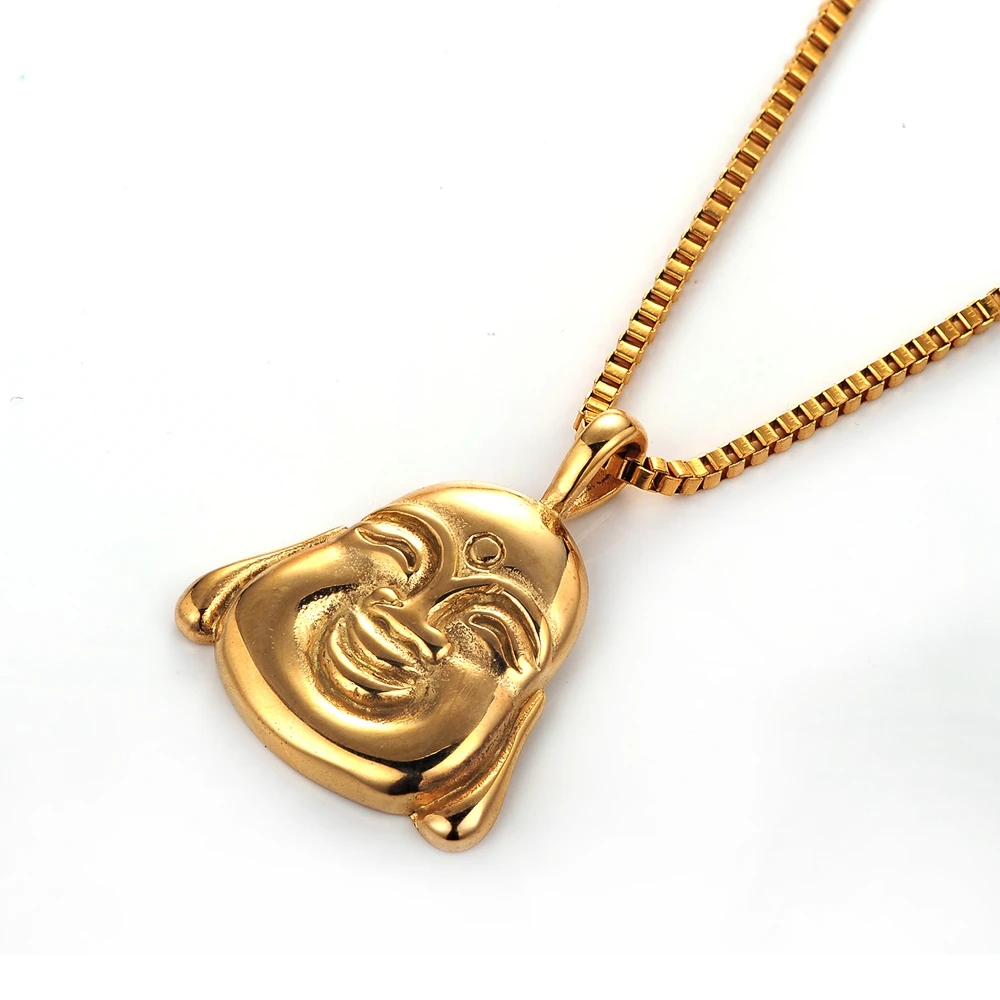 SDA Gold Color Stainless Steel Buddha Pendant With Box Chain Men Necklace Religious  Buddhism  Jewelry